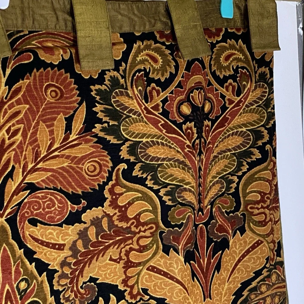India's Heritage Curtain Set Green Multi Brocade Silk Tab 41x118‎ Room Darkening